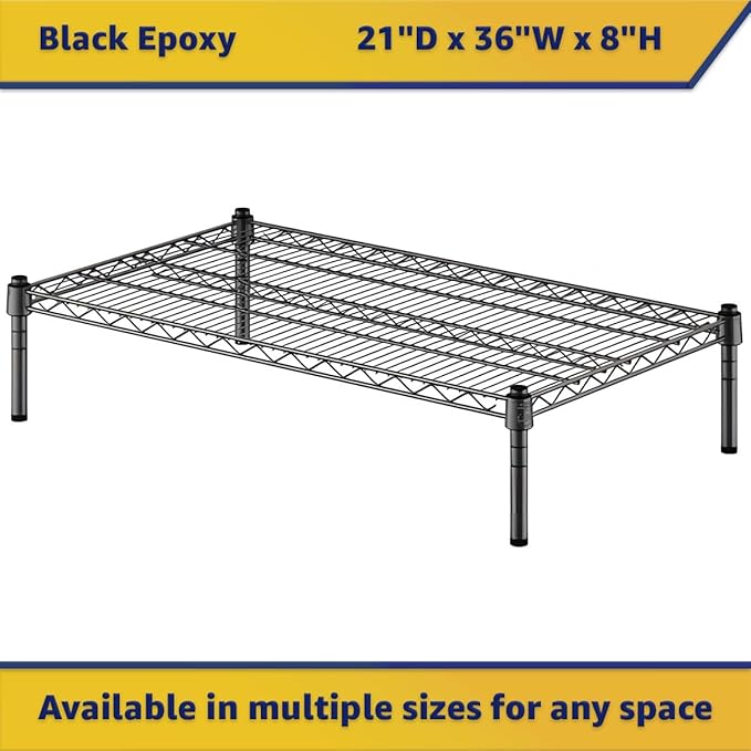 21" x 36" x 8" Black Epoxy Wire Storage Shelf, Dunnage Rack, Commercial 1 Tier Small Shelf