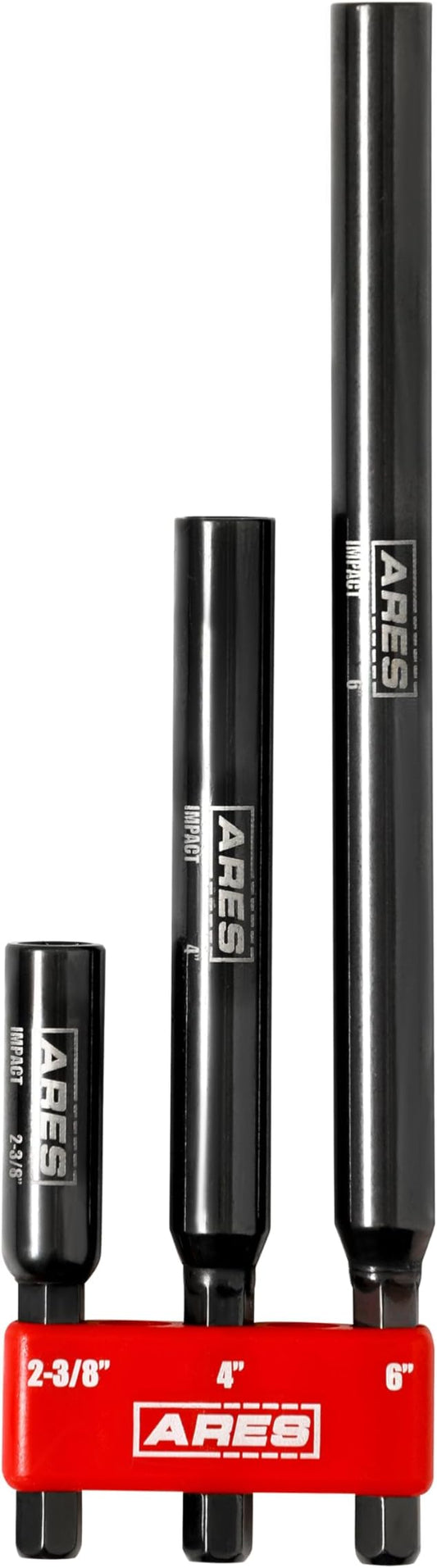 ARES 22030 ??3-Piece Magnetic Bit Holder Set ??1/4-Inch Hex Shank for Use with Power Drills and Drivers ??Magnet Securely Holds Bits in Place ??Includes 2.5-Inch, 4-Inch, and 6-Inch Lengths