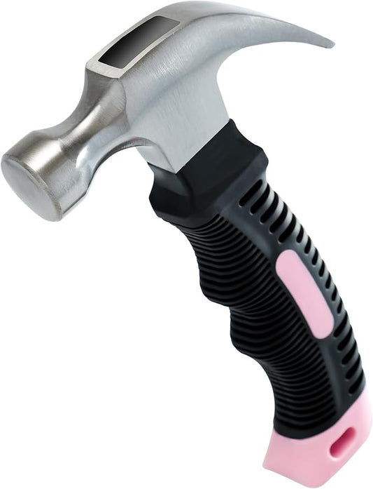 KURUI Pink Small Hammer for Picture Hanging Nails Drywall Anchors, Picture Hanging Tool, High Hardness 8oz Claw Hammer With Shock-Absorbing Non-Slip Handle for Kids and Women