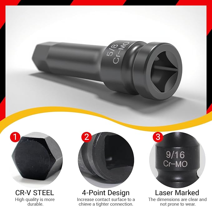 20Pcs 1/2" Drive Master Impact Hex Bit Set, Hex Driver, SAE/Metric, 1/4" - 3/4", 6mm - 19mm, Allen Bit Socket Set,Cr-Mo Steel, One-Piece Construction