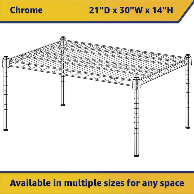 21" x 30" x 14" Chrome Wire Storage Shelf, Dunnage Rack, Commercial 1 Tier Small Shelf