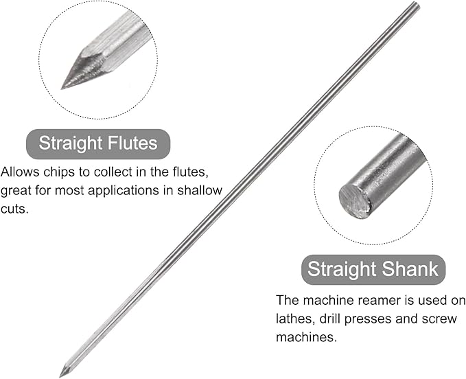 uxcell Chucking Reamers, 1mm H7 Metric Machine Reamer Drill Bit for Metal Wood Hole Reaming, Straight Flute High Speed Steel Tool