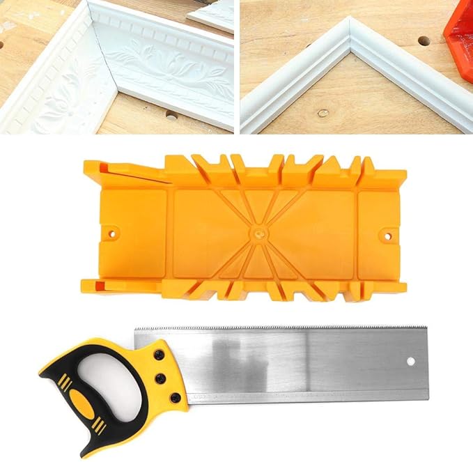Mitre Box and Saw Set, 12 inch ABS Plastic Multiple Angle Clamping Mitre Box with 14 inch Back Saw for Woodworking