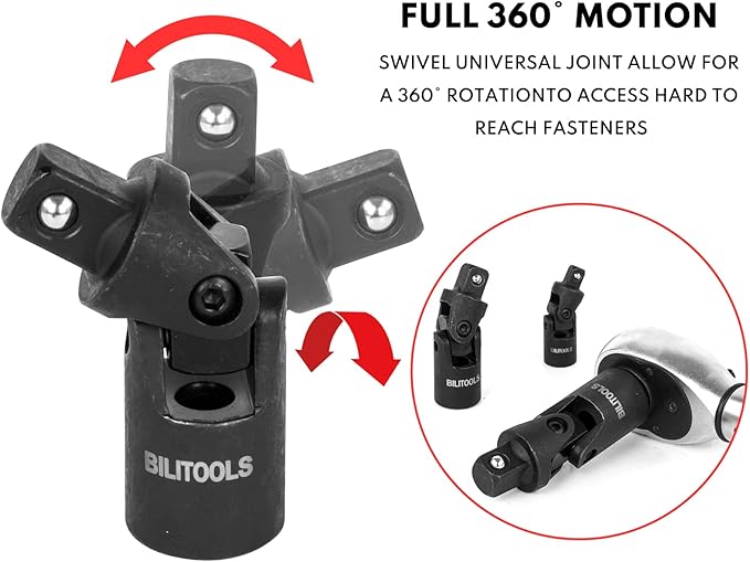 BILITOOLS 18-Piece Impact Socket Extension Set,includes 1/4" 3/8??& 1/2??Drive Extension Bar, Socket Adapter, Universal Joints, Cr-V Steel