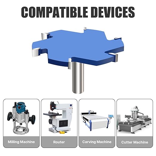 CNC Spoilboard Surfacing Router Bit, 1/2 Inch Shank Slab Flattening Router Bit, 6Wings Carbide Rabbet Slot Cutter for Woodworking, Wood Planing (4'' D, 5/16'' H)
