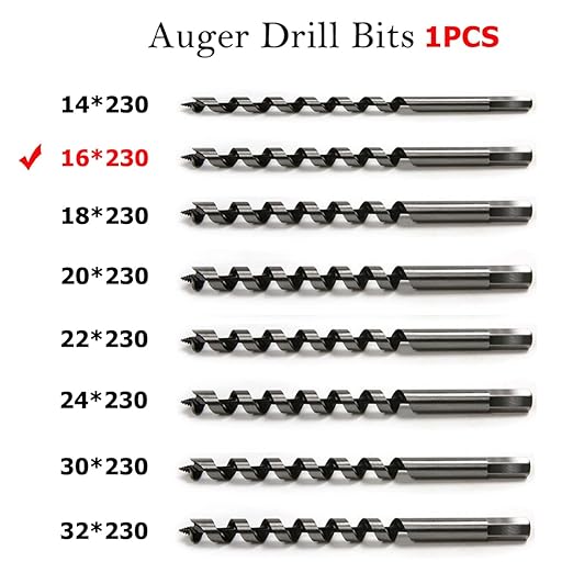 SagaSave 16 * 230mm Wood Auger Drill Bit, Ship Auger Long Drill Bit for Soft and Hard Wood, Plastic, Drywall and Composite Materials, 1Pcs