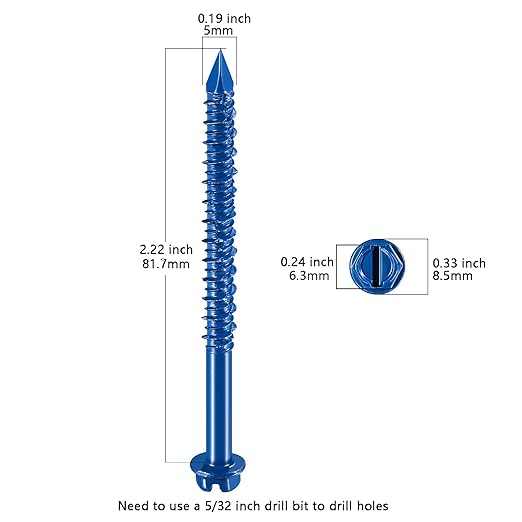 Wensilon(30 PCS) 3/16" * 3-1/4" Slotted Hex Concrete Screws Anchor Blue Hexagon Head for Anchoring to Masonry, Block or Brick Stucco