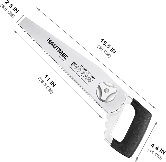 HAUTMEC Heavy Duty 11-Inch PVC/ABS Pipe Saw And General Purpose Hand saw, Adjustable Cutting Angle, For Cutting Pipe In Tight Spaces, for Trimming, Gardening, Wood, Drywall, And Plastic HT0027-SA