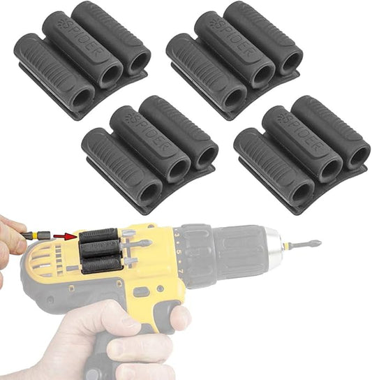 Spider Tool Holster - BitGripper v2 - Pack of Four - High Strength 3M Adhesive Drill add-on for Easy Access to six Driver bits on The Side of Your Power Drill or Driver!