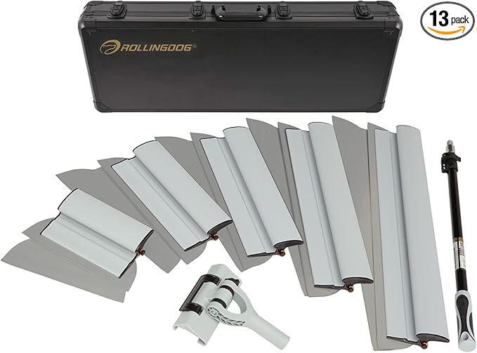 ROLLINGDOG Drywall Skimming Blade Set - Include Extension Pole and Transport Case,13PC Easy Carry Handle and 5 Extra Skimming blades