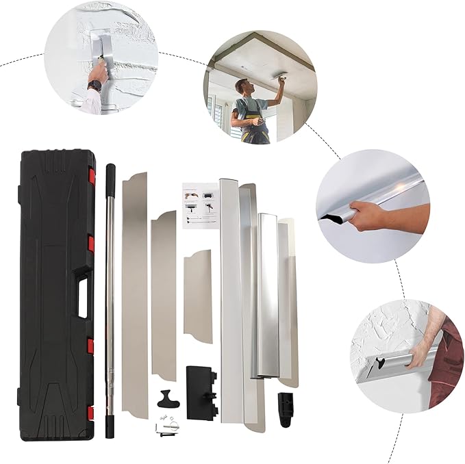 Drywall Skimming Blade Set Drywall Tools With 12", 22" & 32" Smoothing Stainless Steel Blades + 35" - 80" Telescoping Handle