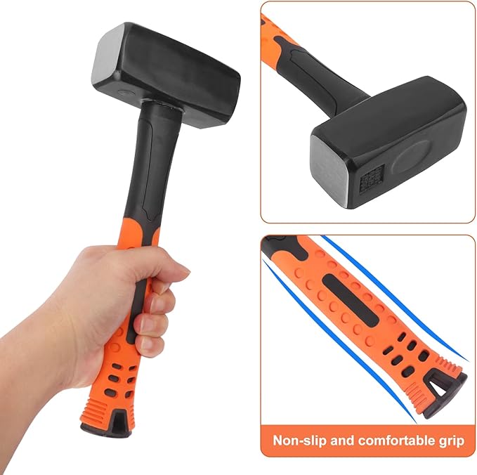 2 Packs 3.3lb Sledgehammer with 9 Inch long Fiberglass Handle, Sledge Hammer, No-Slip Rubber Grip, and Forged Steel Construction,(3.3-Pound Sledge), by GENHAKON