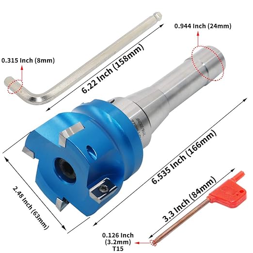 2.5 Inch Face Milling Cutter Aluminum 400R 63MM CNC End Milling Cutter Holder + R8-FMB22 Shank Face Shell Mill Arbor + 4pcs APKT1604 Carbide Inserts + 8mm Hexagon Wrench + T15 Wrench CNC Machine Tools