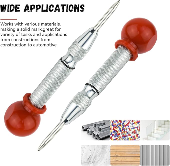 2 Pack Automatic Center Punch, 5 Inch Crushing Hand Tool Spring Punch with Cushion Cap, Metal Impact Center Hole Punch for Metal Wood Glass Plastic(Silver)