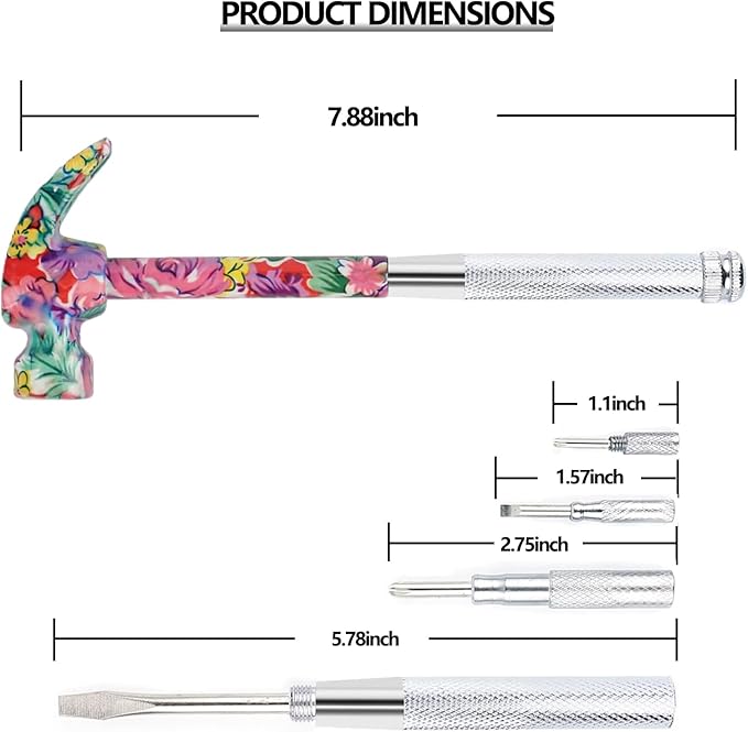 6-in-1 Multifunctional Metal Flower Hammer & Screwdriver Tool Set, Slotted/Flat Head Phillips Screwdriver Nail Puller with Non Slip Handle, Best Gift for Sweetheart (pink)