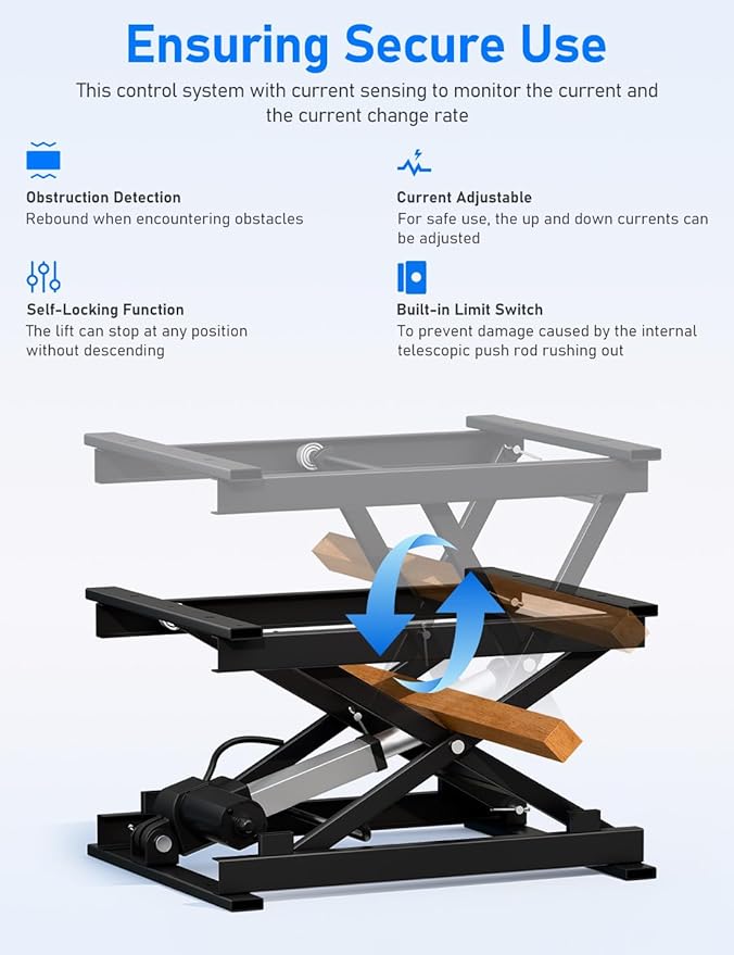 DIHOOL Electric Scissor Lift Table, 130Lbs Capacity, 3.95"-14.76" Height Adjustable Lifting Platform, Super Quiet with Remote & WiFi Control, Obstruction Detection, AC/DC Power for Home/Industrial Use