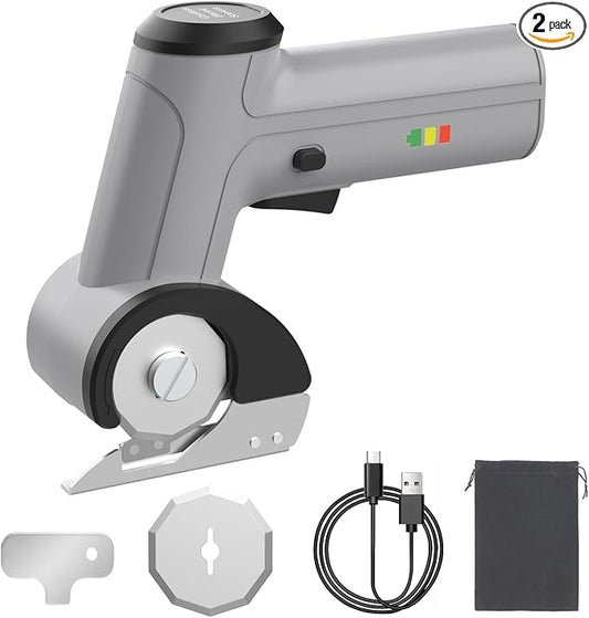 2026 New Cordless Electric Scissors, 4V Rechargeable Cardboard Cutter with Dual Blades for Thin Cardboard Boxes, Carpets, and Leather - Easy Blade Replacement, Grey