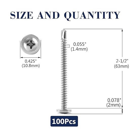 #8 x 2-1/2" Sheet Metal Screws 100PCS 410 Stainless Steel Truss Head Fast Self Tapping Screws by SG TZH