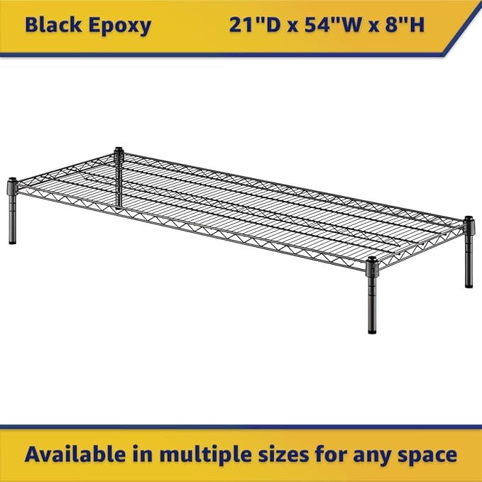 21" x 54" x 8" Black Epoxy Wire Storage Shelf, Dunnage Rack, Commercial 1 Tier Small Shelf