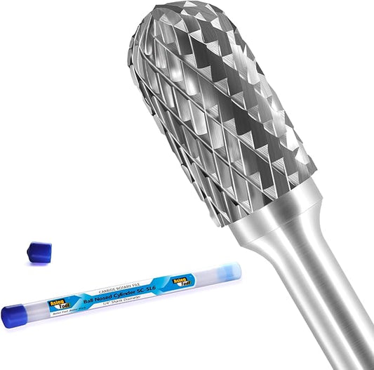 SC-5L6 Tungsten Carbide Burr Lengthened Rotary File Cylindrical Shape with Radius End Double Cut with 1/4" Shank for Die Grinder Drill Bit and 1/2" Inch Diameter of Cutter 1" Inch Cutter Length