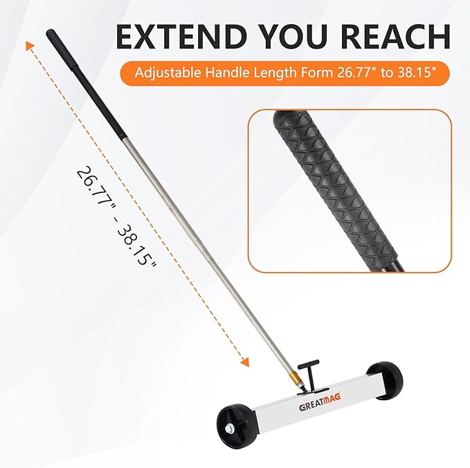 Rolling Magnetic Sweeper Magnetic Pickup Tool Magnetic Sweeper with Wheels Nail Magnet Sweeper 17 inch Heavy-duty Magnetic Lawn Yard Sweeper, Capacity with Quick & Release