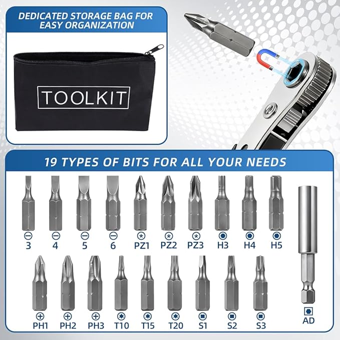 21-in-1 Right Angle Screwdrivers Set, 36-Tooth Mini Ratchet Screwdriver, 90째 Offset for Tight Spaces, Multi-head screwdriver Compact for DIY/Repairs, Gifts for Men