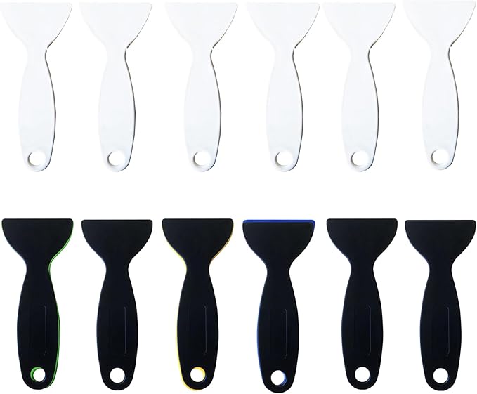 12pcs Thickened Scraper Tool Multiple Purposes Plastic Scraper Putty Knife removal shovel Tool Set ((Black & White)