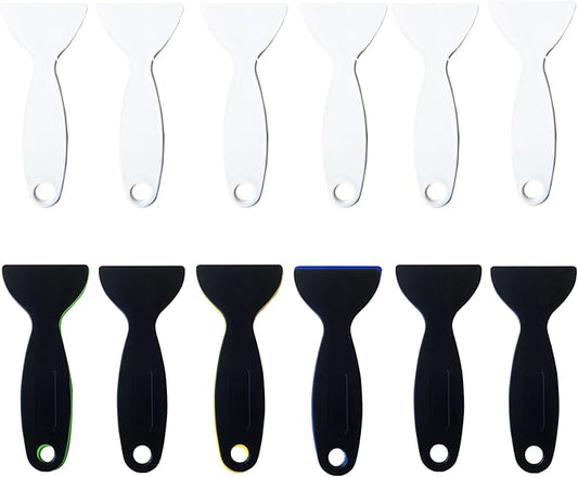 12pcs Thickened Scraper Tool Multiple Purposes Plastic Scraper Putty Knife removal shovel Tool Set ((Black & White)