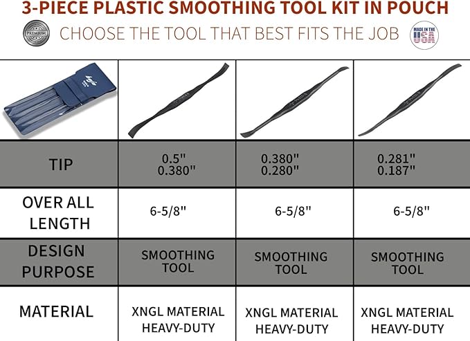 Bojo Tools - 3-Piece Plastic Smoothing Tool Kit in Pouch - Heavy Duty