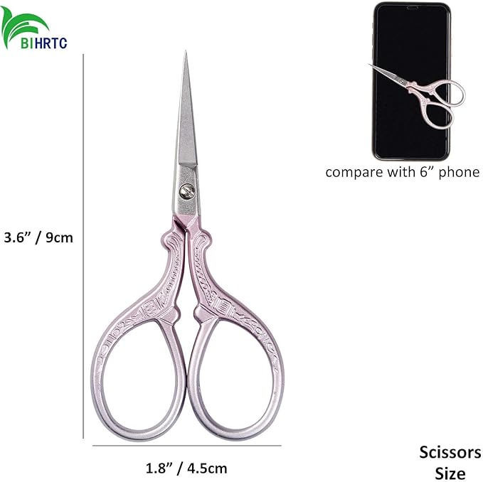 BIHRTC 3.6 Inch Little Stainless Steel Sharp Scissors Sewing Craft DIY Tools Shears for Embroidery Needlework Office Craft Houshold Needlepoint Scissors