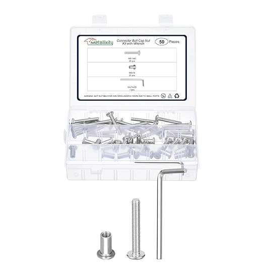 METALLIXITY Furniture Crib Screws Replacement Set with Wrench(M6-1x40mm) 50Pcs, Connector Bolts M6 Screw Barrel Nuts Binding Screws, for Chair Cabinet Bed, Silver