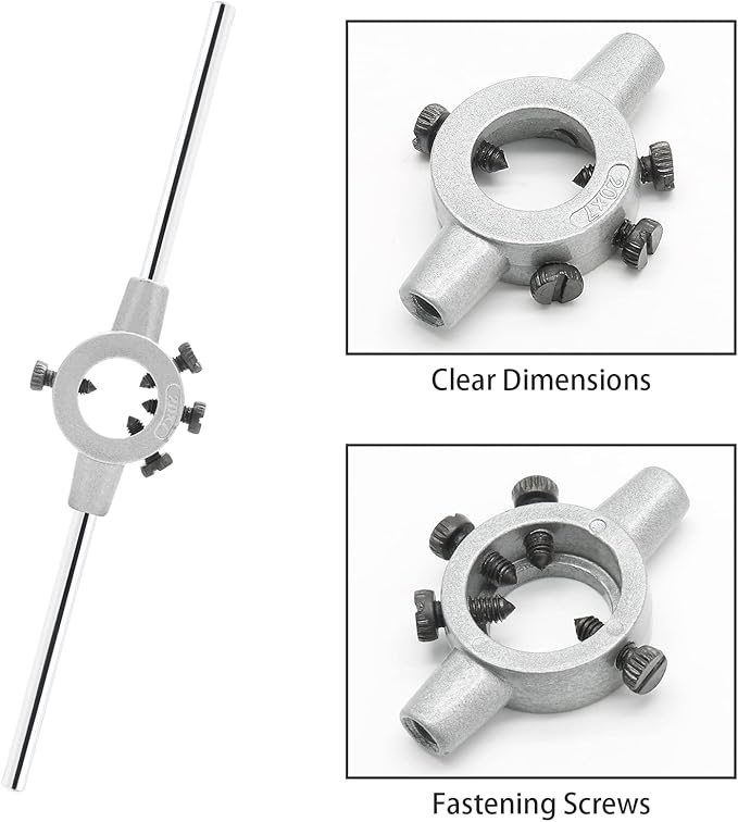 Qjaiune 20mm Round Die Stock Handle Wrench, Adjustable Die Wrench Handle Holder, Heavy Duty Threading Die Holder Handle (Metric, M4.5-M6)
