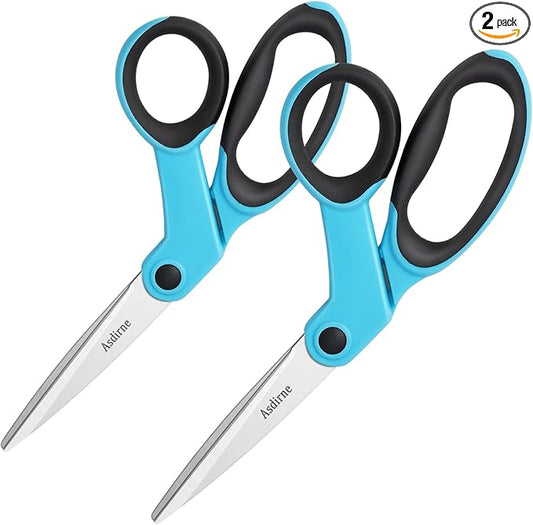 9" Fabric Scissors, Sewing Scissors with Sharp Stainless Steel Blade and Soft Handles, Great for Craft, Sewing, Office and All Purpose, 2 Pcs, Blue/Black