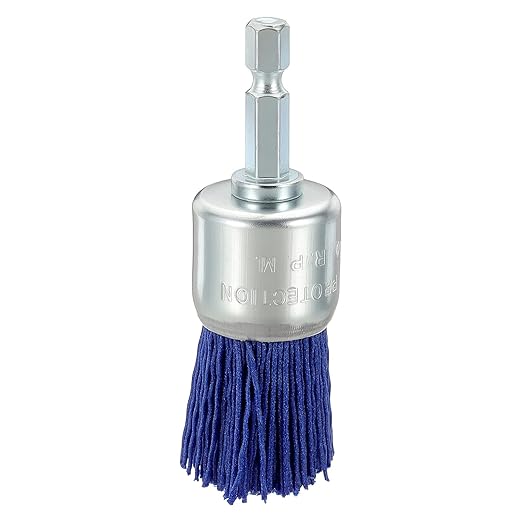 Wire Brush for Drill (1"/25mm) 1Pack, Crimping Steel Wire 0.05" (Nylon) Blue Wire Brush Drill Attachment with 1/4" Hex Shank - for Rust,Cleaning, Deburring on Cast Iron