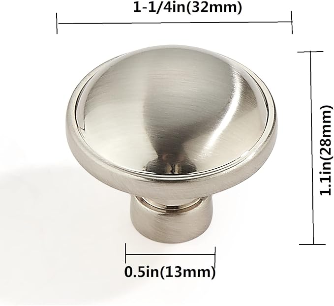 khtumeware 10 Pack 1-1/4 Inch Brushed Satin Nickel Cabinet Knobs Solid Round Dresser Knobs Drawer Knobs Simple Cabinet Hardware for Drawer Pulls.