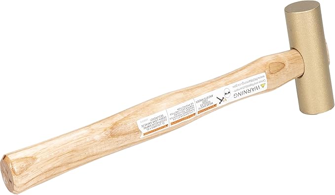 VAUGHAN Solid Brass Mallet, Non Sparking Non Marring 0.75 Lbs Head, Hickory Handle, BM100, VN59308
