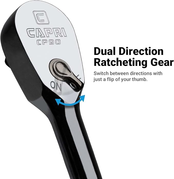 Capri Tools 1/4 in. Drive Fine 90-Tooth Extra Long Ratchet, Ergonomic Soft Grip, 12 in. Long