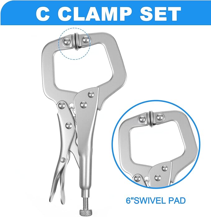3 Pcs Locking C Clamp Set, 3 Different Sizes Silver Locking Pliers (6 Inch, 9 Inch, 11 Inch) Metal Tools Welding Clamps for Home Farm