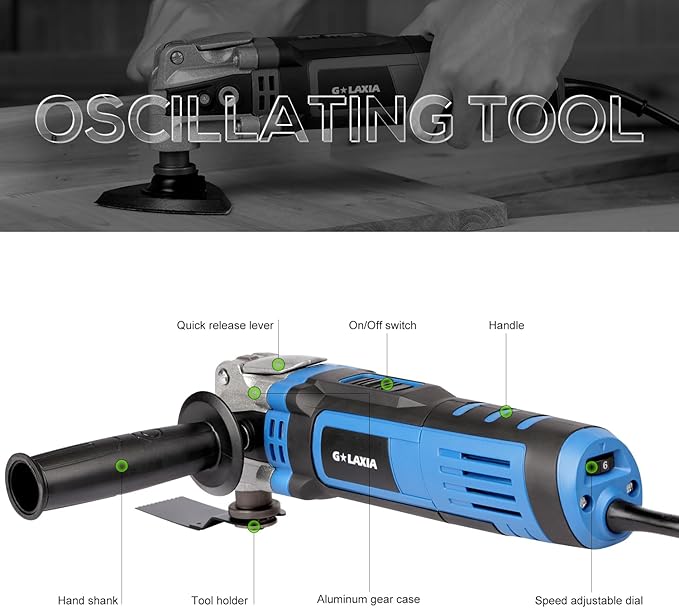 Oscillating Tool, 3.5A Oscillating Multi Tool with with Quick Clamp System Change, 4째 Oscillation Angle, 31 Piece Accessories Scraping, Grinding, Sanding, Cutting