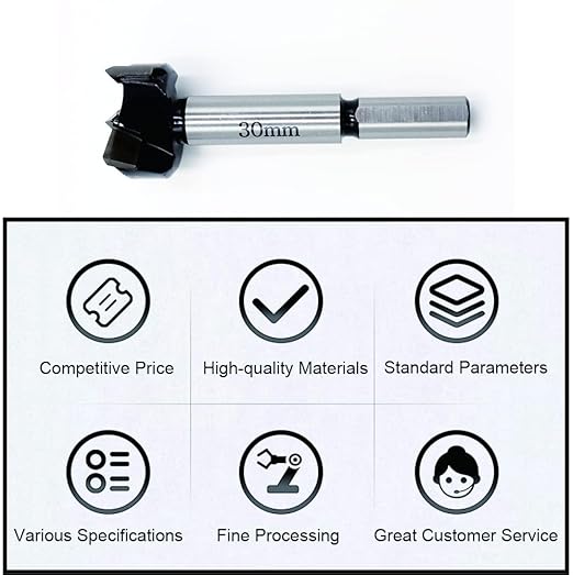 Forstner Drill Bits 30mm (1-3/16 inch) Tungsten Carbide Wood Hole Saw Auger Opener Woodworking Drilling Tool Wood Cutter