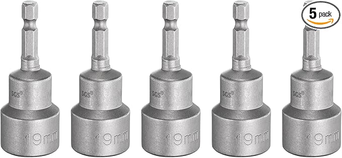 HARFINGTON 5pcs Nut Driver Drill Bit 19mm Metric Socket 1/4" Hex Shank 2.56" (65mm) Long Magnetic 6-Point Sockets Quick Change CR-V Steel Bolt Setters for Power Drill Drivers