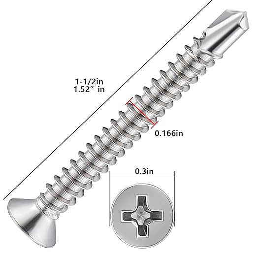 Wensilon竊?00pcs竊?8횞1-1/2?쓋or Sheet Metal Self-Tapping Screws 410 Stainless Steel Flat Head High-Strength Quick self-Drilling Screws
