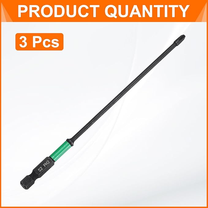 HARFINGTON 3pcs #2 Impact Phillips Screwdriver Bit PH2 1/4" Hex Shank 6" (150mm) Long 0.12" Rod Magnetic Cross Head Drill Bits S2 Steel Industrial Screw Driver for Impact Power Drivers