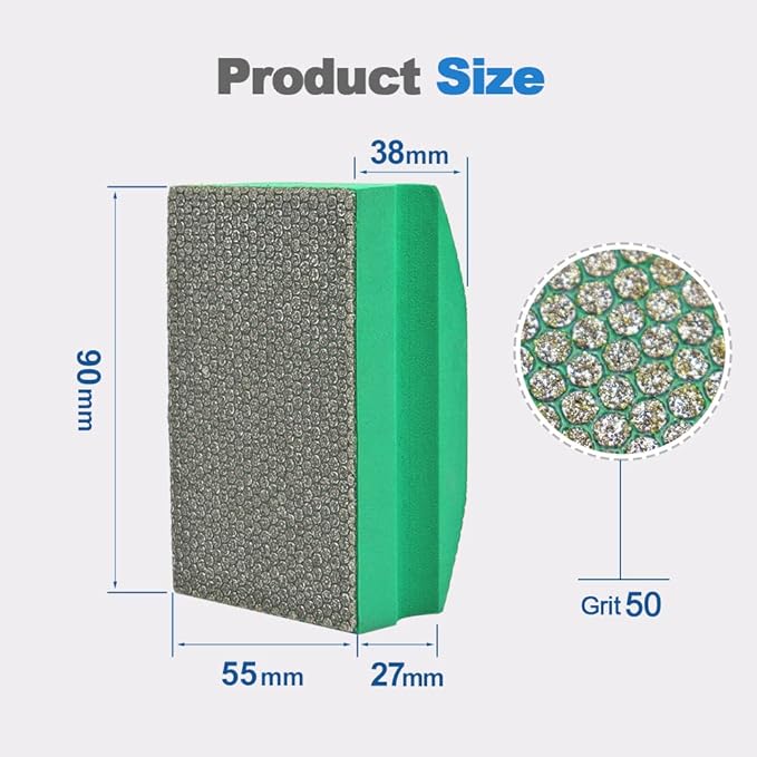 HIGHDRIL Diamond Hand Polishing Pad - 2pcs Grit 50 Diamond Electroplated Hand Sanding Pads Polishing Blocks for Granite, Marble, Glass, Concrete