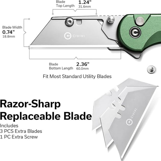 CIVIVI Folding Utility Knife Box Cutter, Elementum Utility Pocket Edc Knife with 3Pcs Extra Razor Blades, Three Ways to Open, Ideal Gifts for Men Women C23039B-3