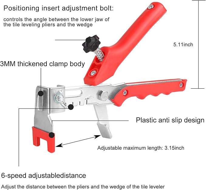 Tile Leveling system Plier Hand Floor Pliers Tiling Installation Tool Tile Locator Leveling System for DIY Ceramic Tile Stone Wall Tile Spacers Adjustment red