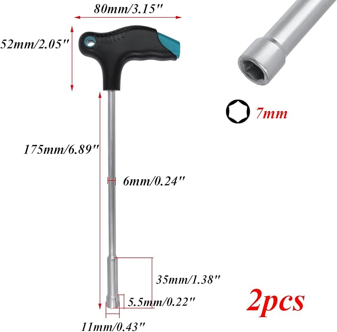 Antrader 7mm T-Handle Hex Nut Driver, Chrome Vanadium Steel Socket Wrench Screwdriver, Magnetic Tip Tightening and Loosening Tool with 6.9-Inch Shaft
