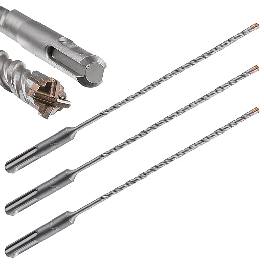 Concrete Drill Bit 3pcs 5/32" X 10"-8" Cross-Type Double Thread Carbide Material Suitable for Concrete, Brick, Cement Walls, Stone