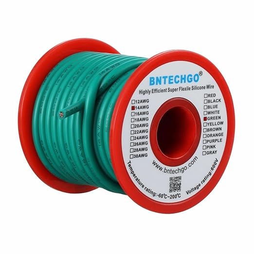 BNTECHGO 14 Gauge Silicone Wire Spool 25 ft Green Flexible 14 AWG Stranded Tinned Copper Wire