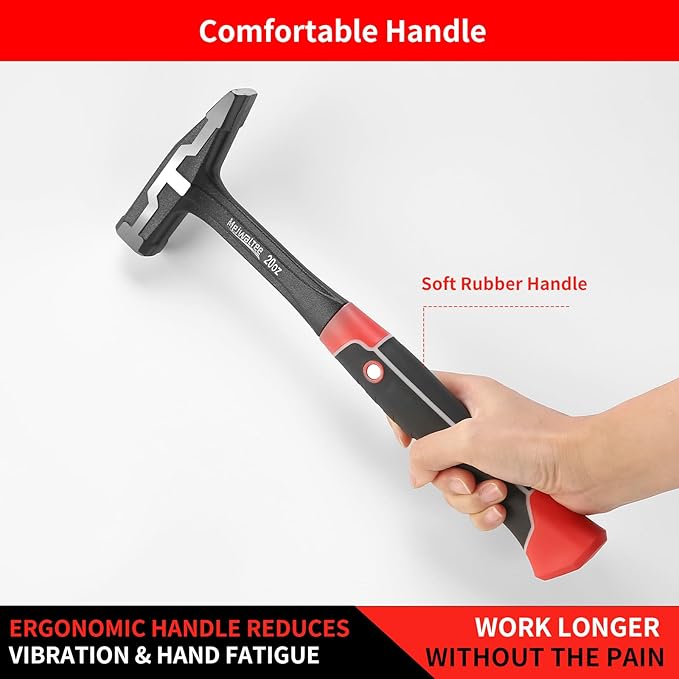 Meiwaltee 20 oz One-piece Forged Engineer Hammer, Sheet Metal Hammer 850g, Non-slip Rubber Grip For Construction, Gardening, Home Improvement
